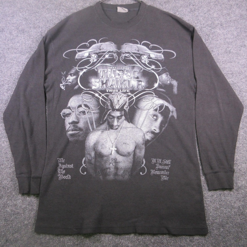 Y2K Raw Blue Shirt Mens 2XL Black Long Sleeve Thermal Tupac Shakur Thug Life